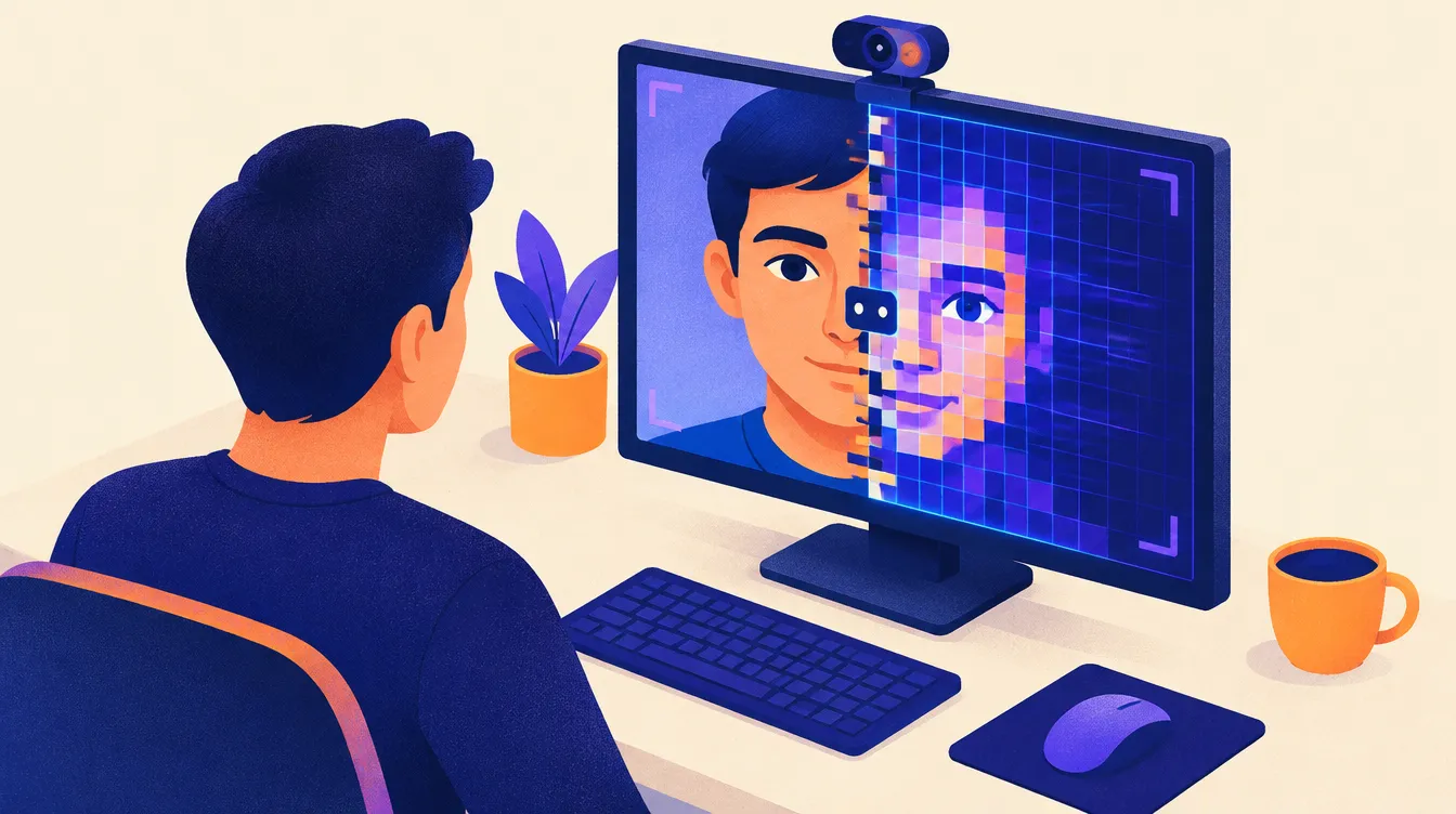 Visage transformé en direct par une IA devant une webcam pour sensibiliser aux deepfakes