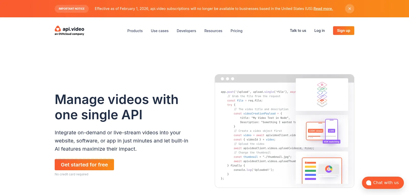 Capture d'écran de api.video
