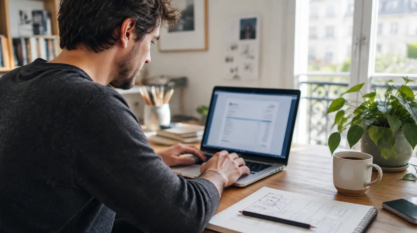 Auto-entrepreneur qui crée une facture sur son ordinateur portable