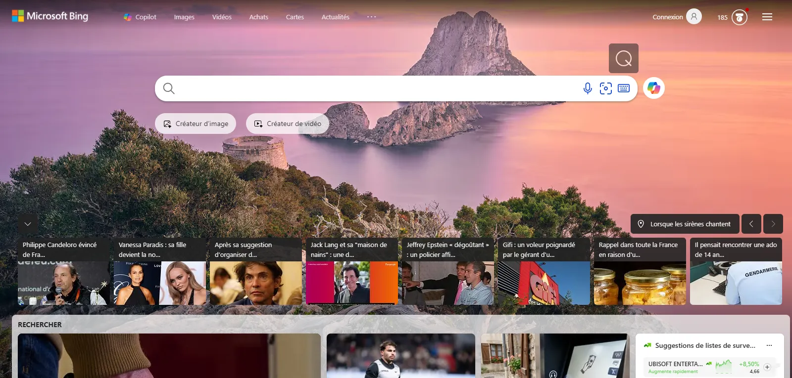 Capture d'écran de Bing