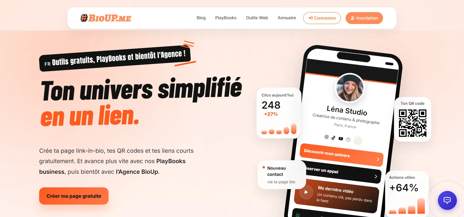 BioUp.me : QR Codes et pages link-in-bio