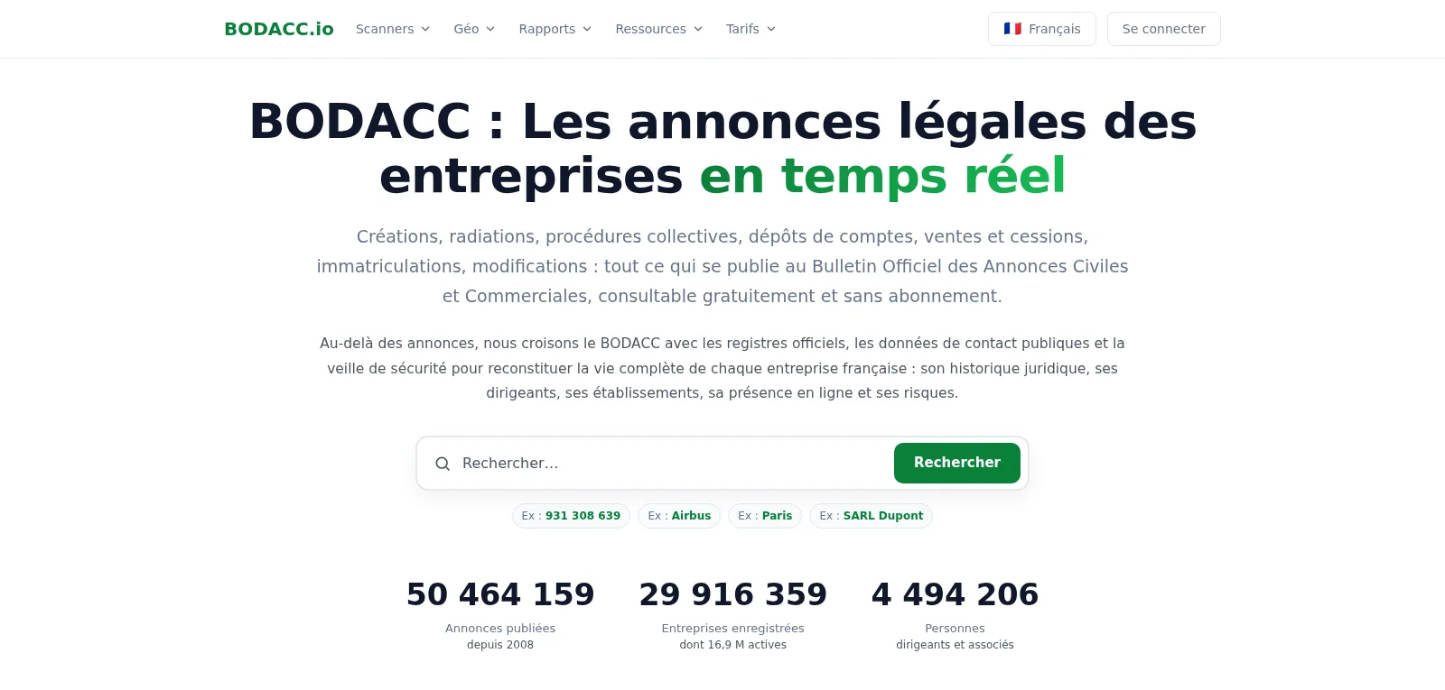 Capture d'écran de BODACC.io