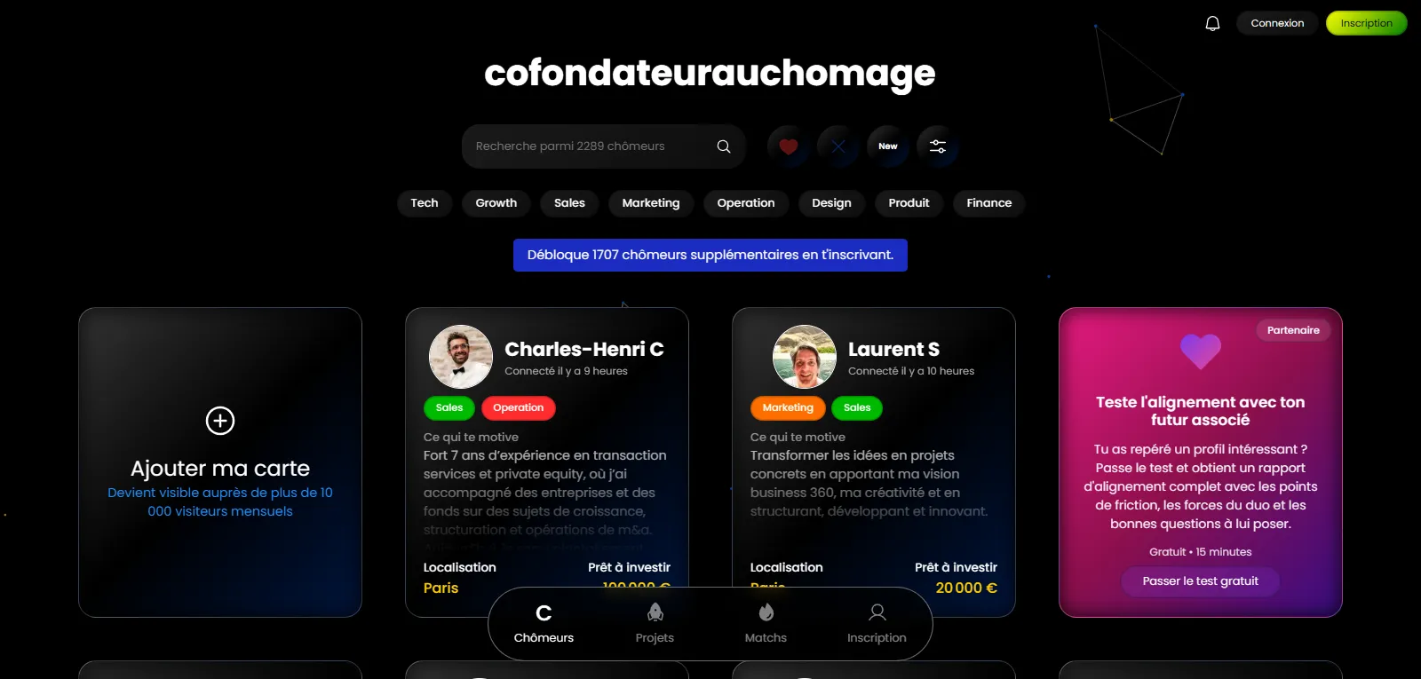 Capture d'écran de cofondateurauchomage