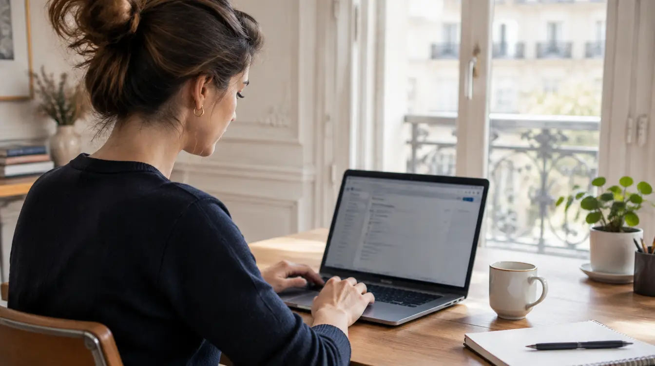 Indépendante qui crée son adresse mail professionnelle sur son ordinateur portable