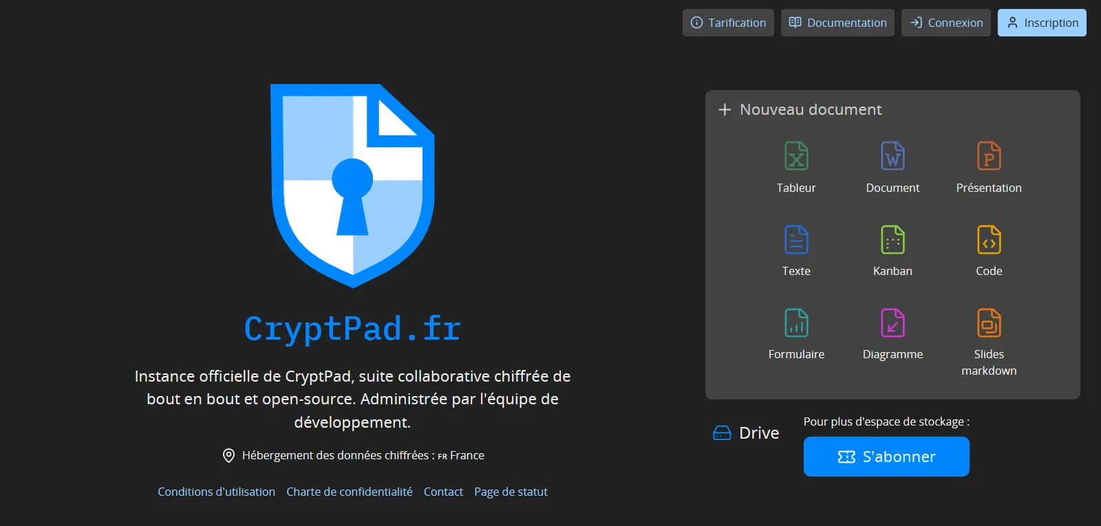 Capture d'écran de CryptPad
