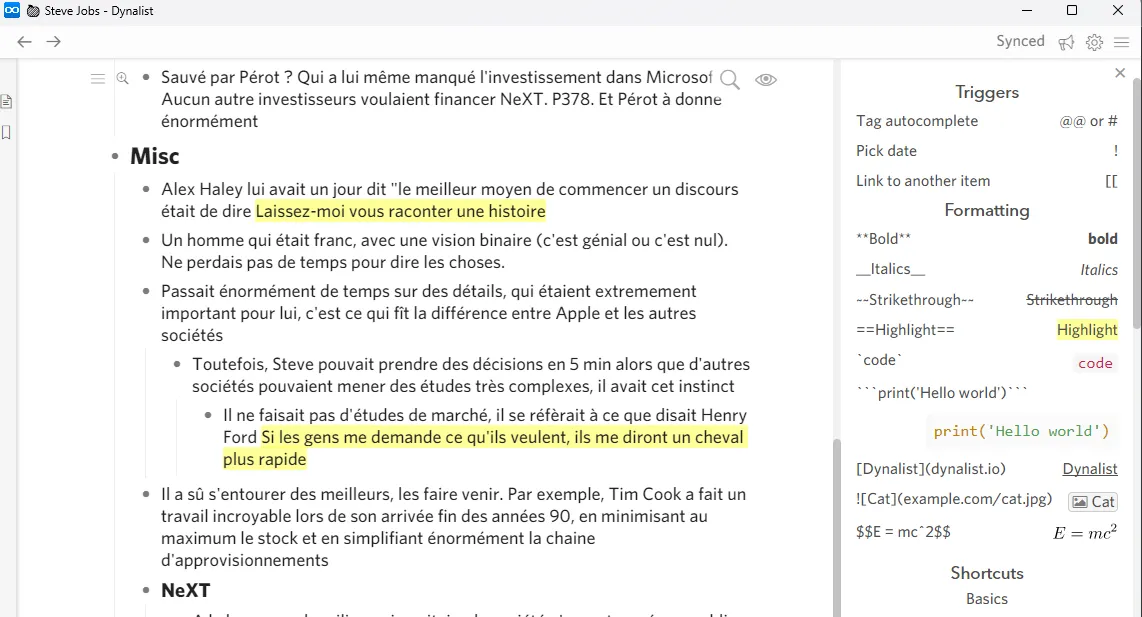 Des prises de notes simples avec Dynalist