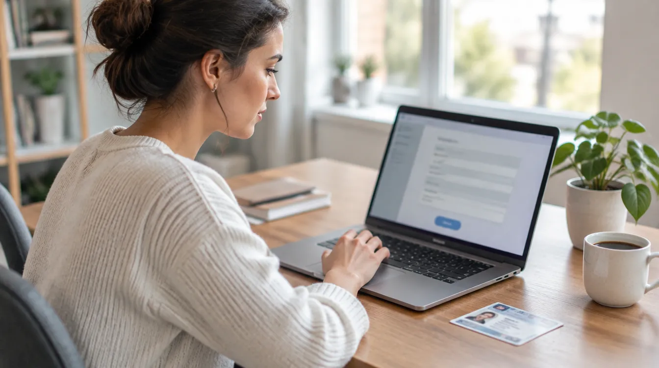 Une entrepreneuse remplit un formulaire d'immatriculation sur son ordinateur portable