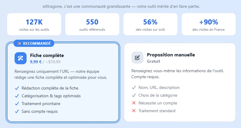 Ajoute ton site toi même gratuitement ou eXtragone s'en occupe (mais payant)