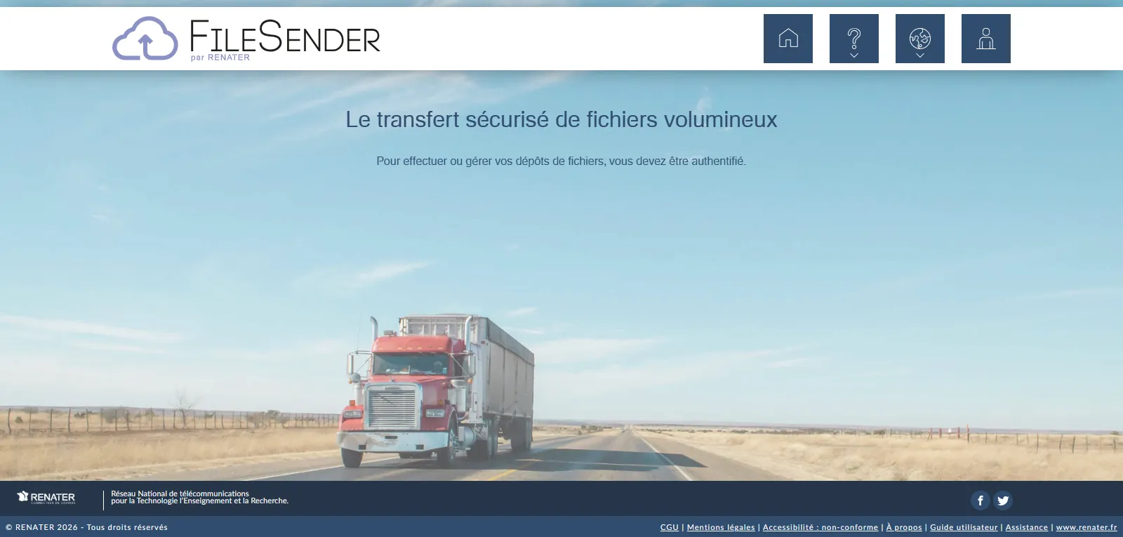 Capture d'écran de FileSender (Renater)