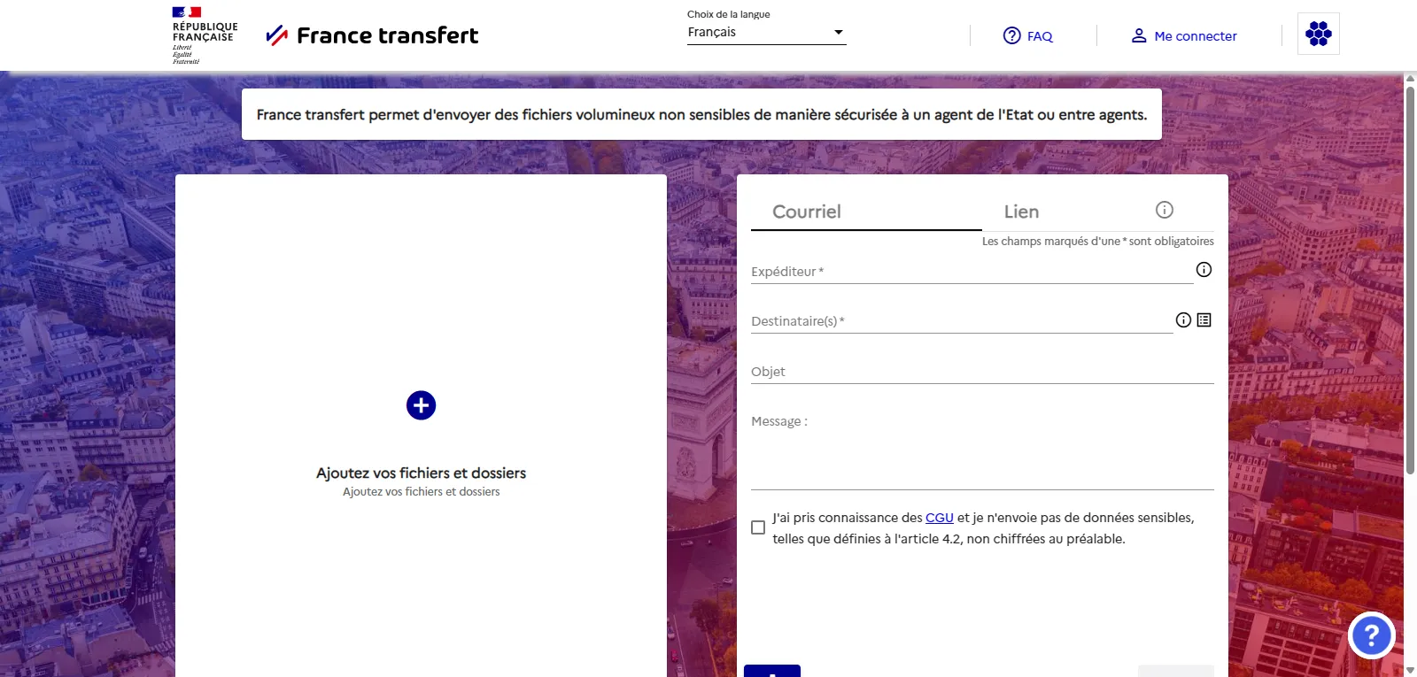 Capture d'écran de France Transfert