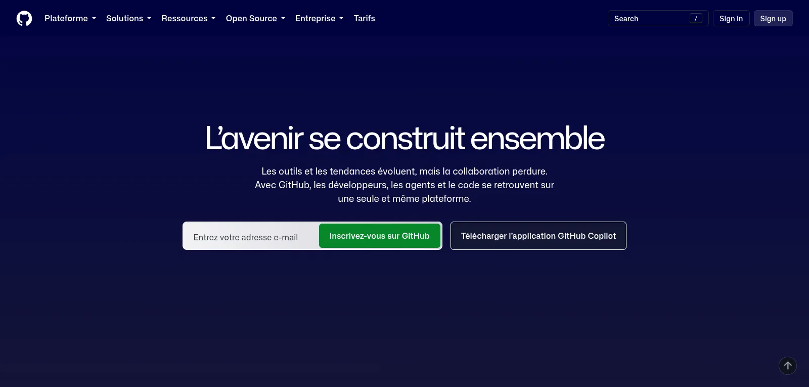 Capture d'écran de GitHub