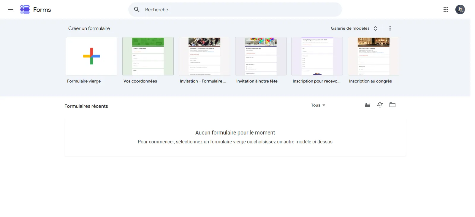 Capture d'écran de Google Forms