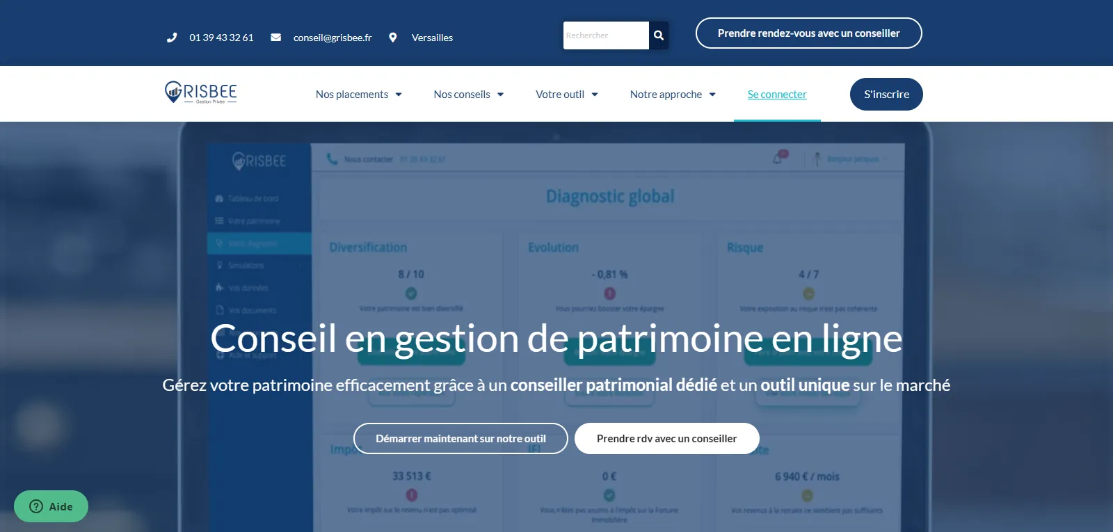 Capture d'écran Grisbee pilotage patrimoine conseils financiers personnalisés