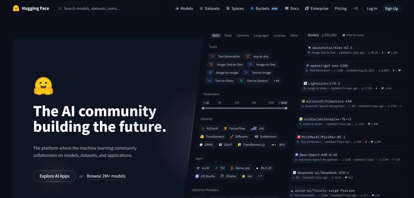Capture d'écran de Hugging Face