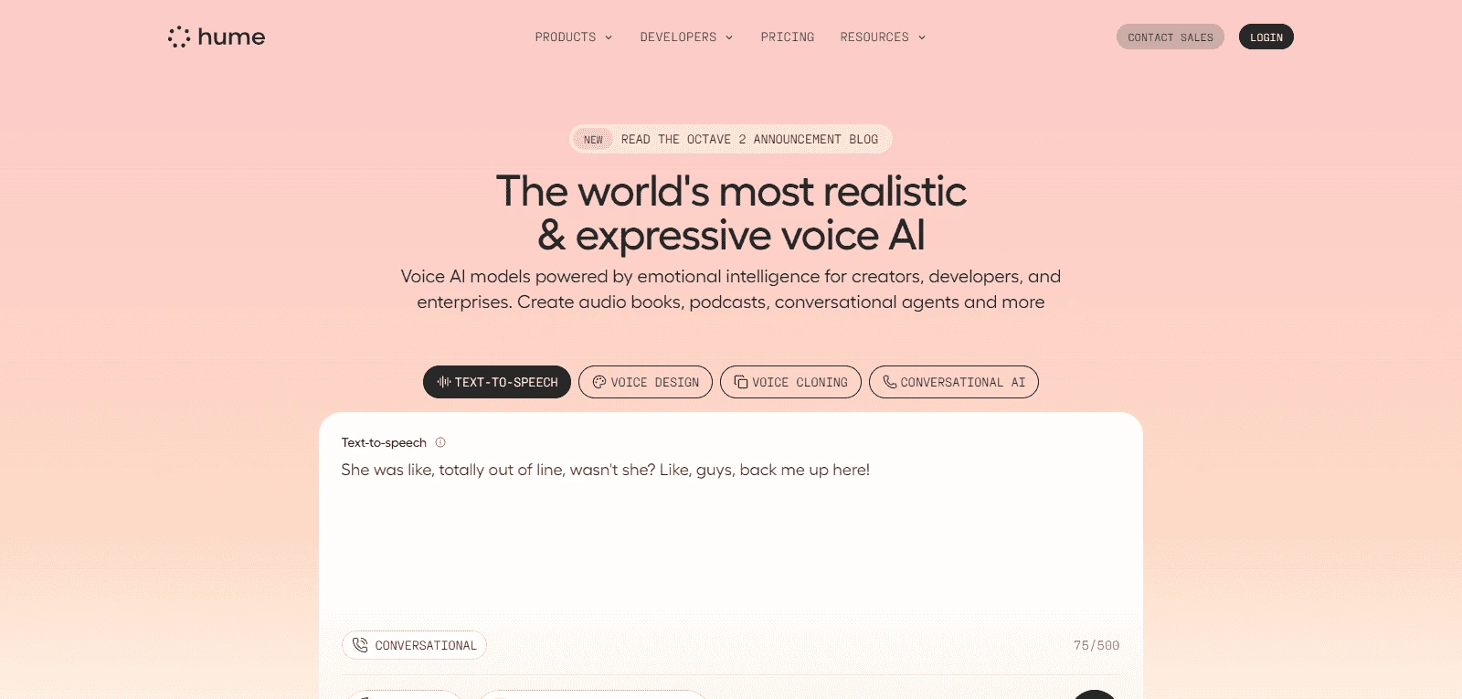 Screenshot de Hume AI