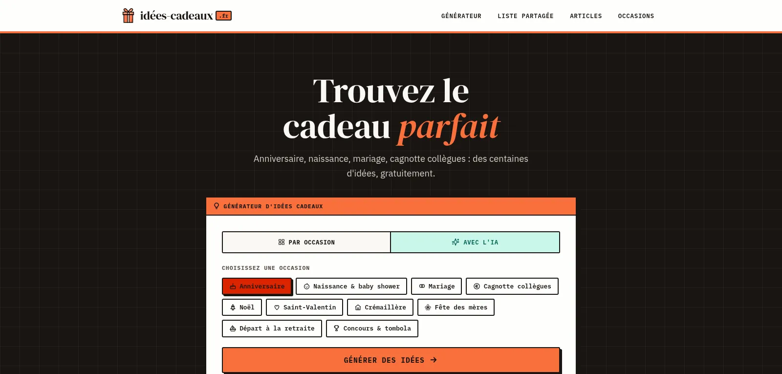 Capture d'écran de Idées de cadeaux