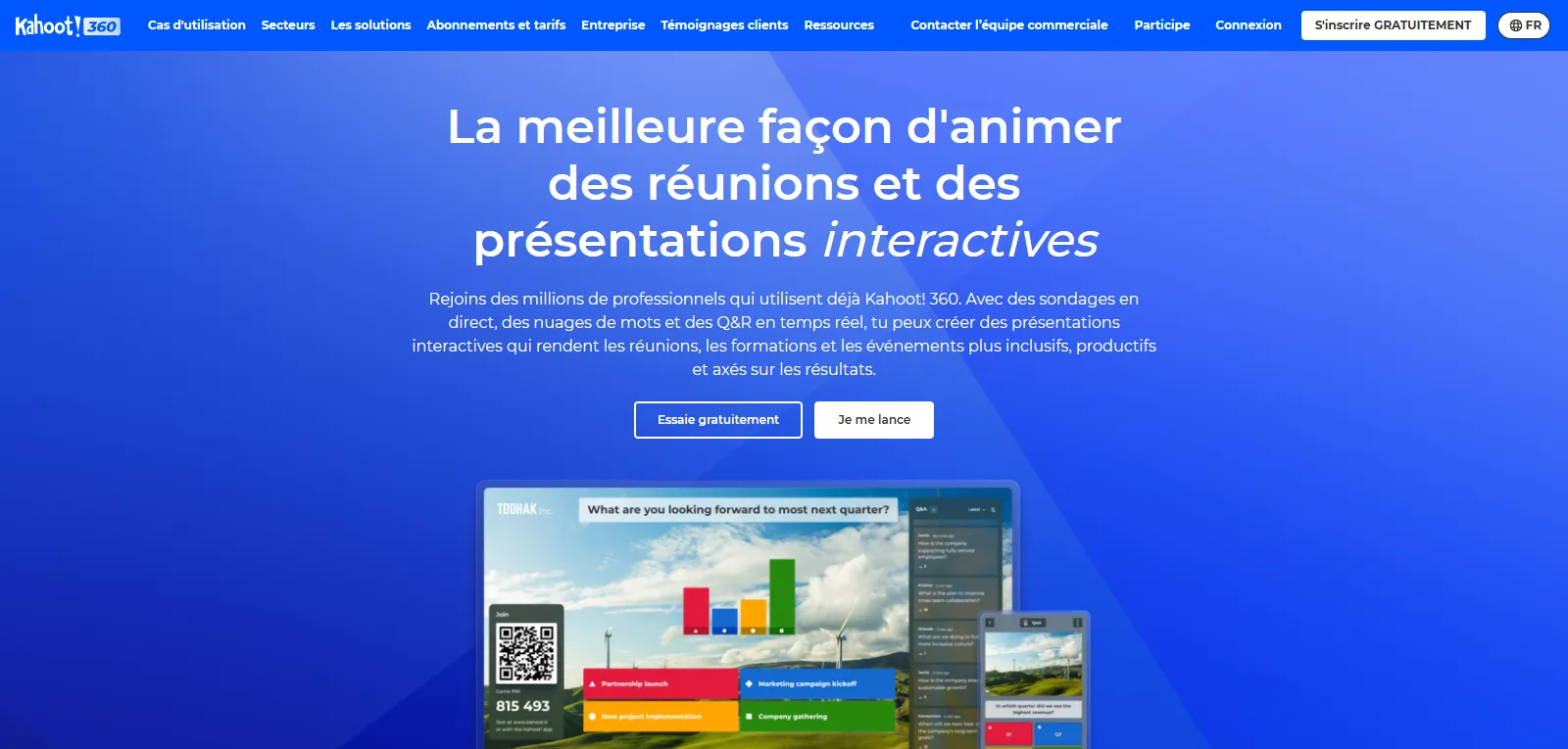 Kahoot 360 quizzes interactifs pour réunions