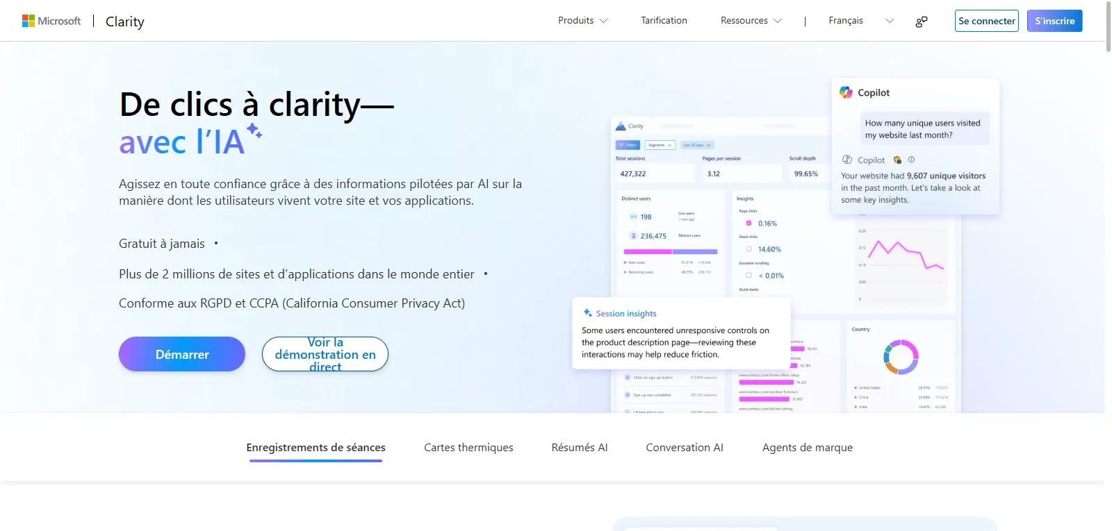 Capture d'écran de Microsoft Clarity