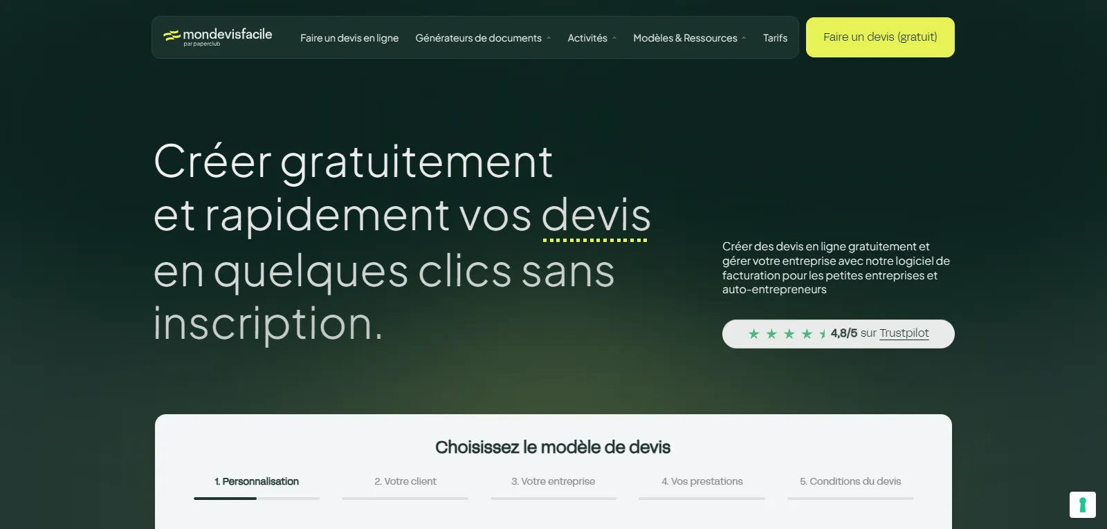 Capture d'écran de MonDevisFacile