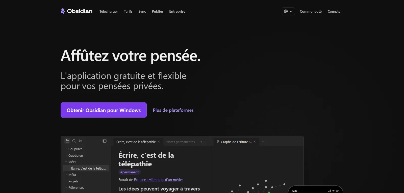 Capture d'écran de Obsidian