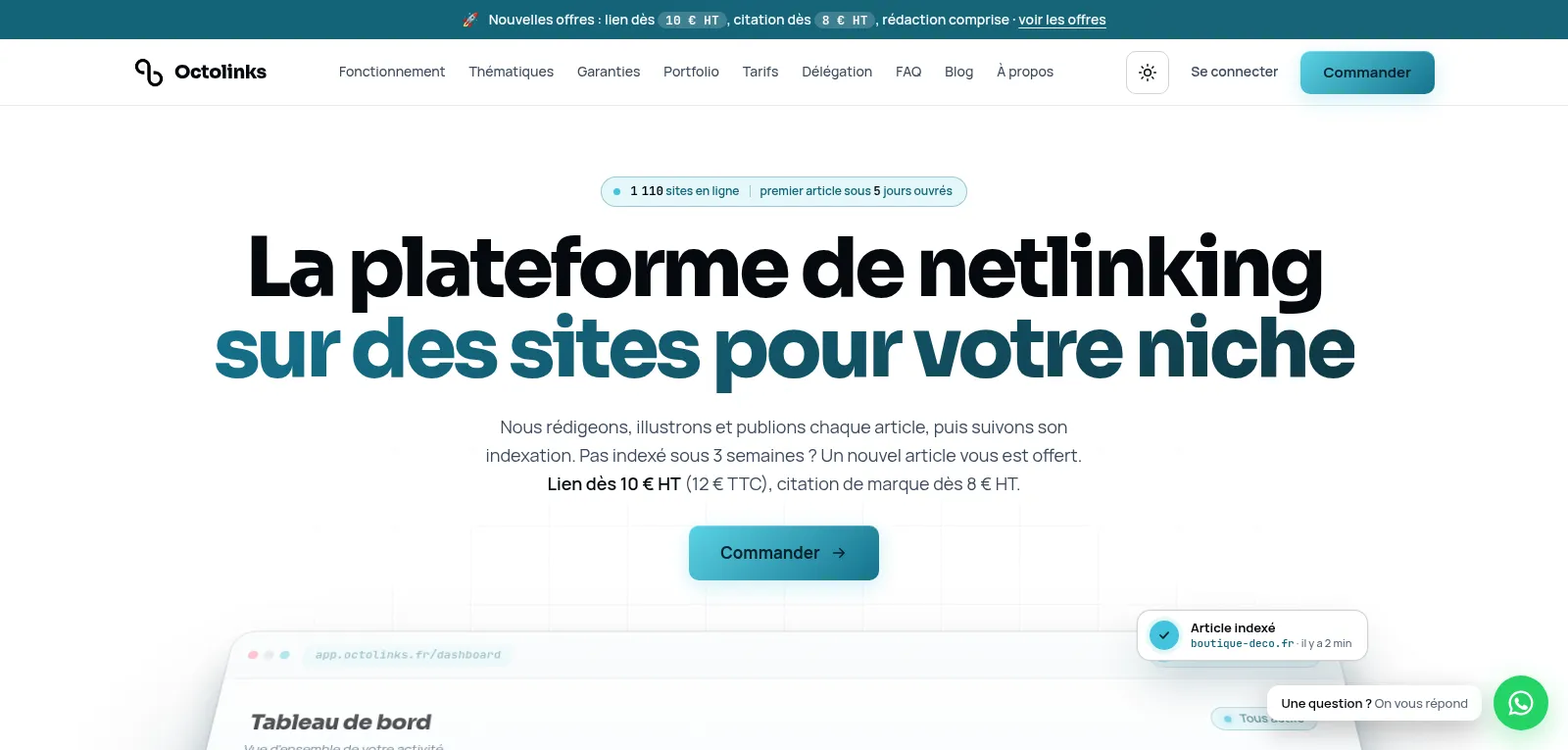 Capture d'écran de la plateforme Octolinks