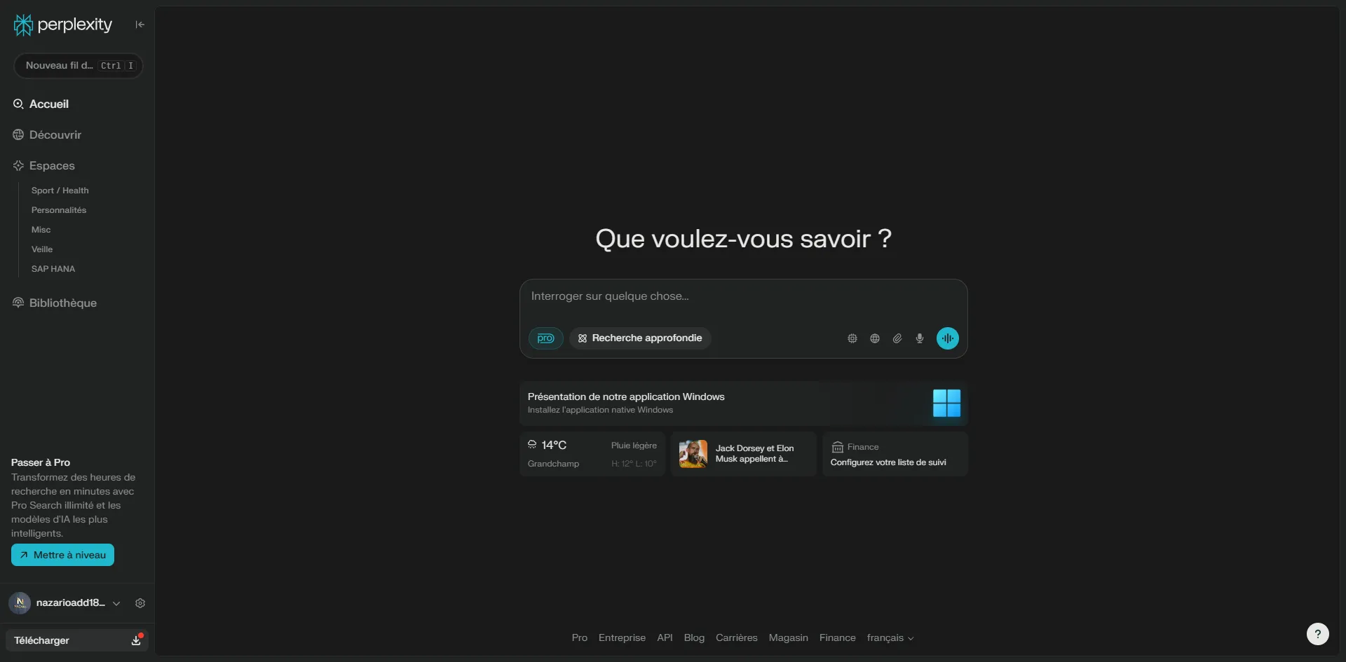 Capture d'écran de Perplexity