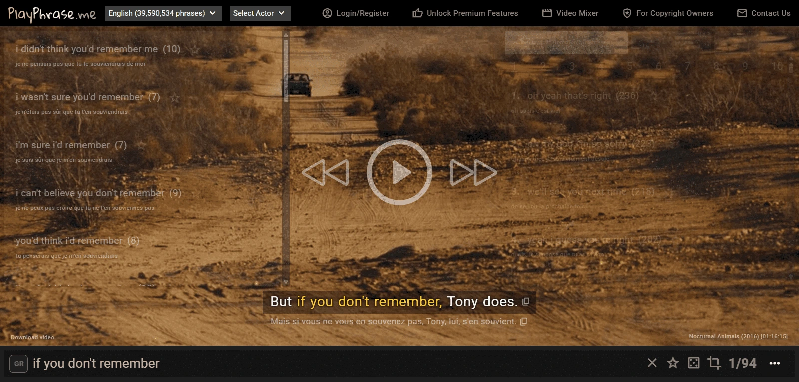 Capture d'écran de PlayPhrase.me