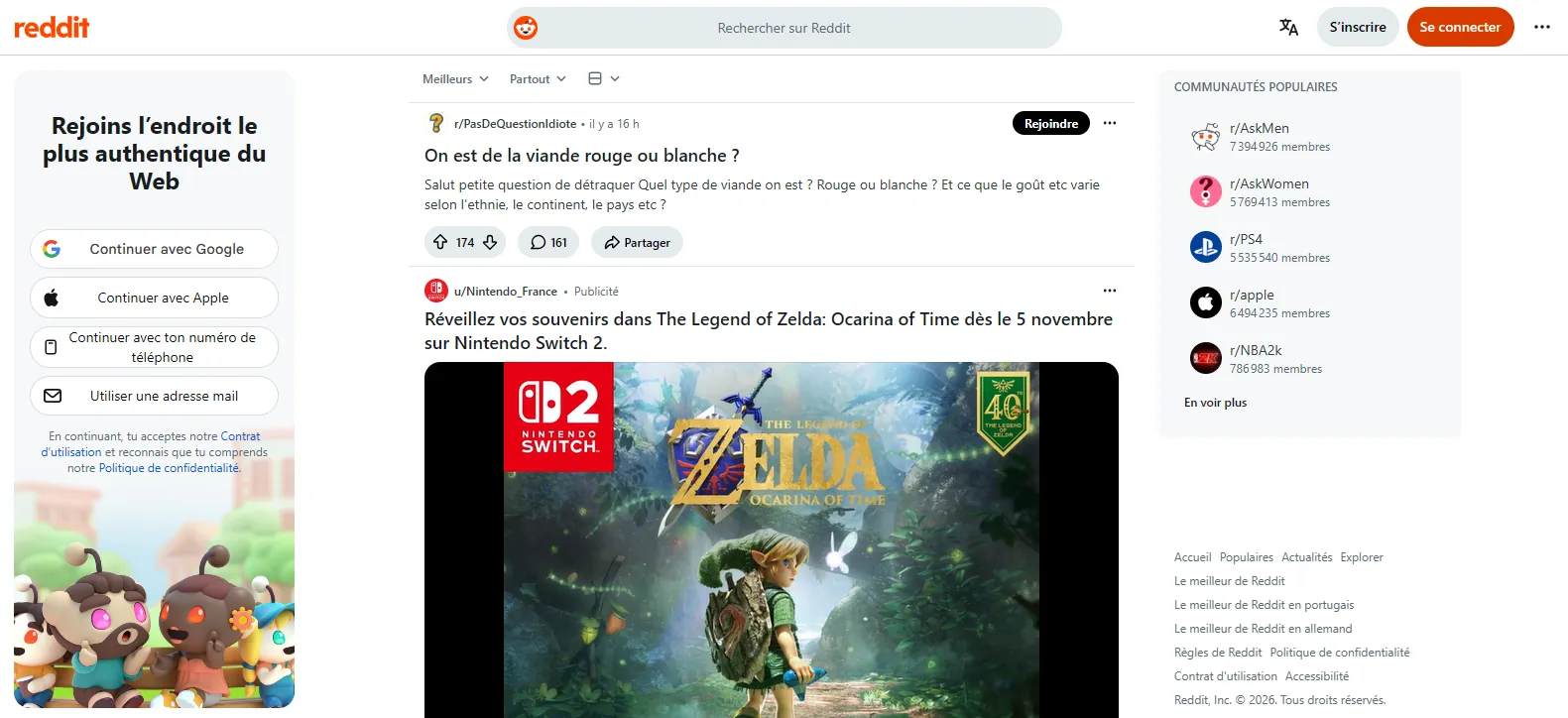 Capture d'écran de Reddit