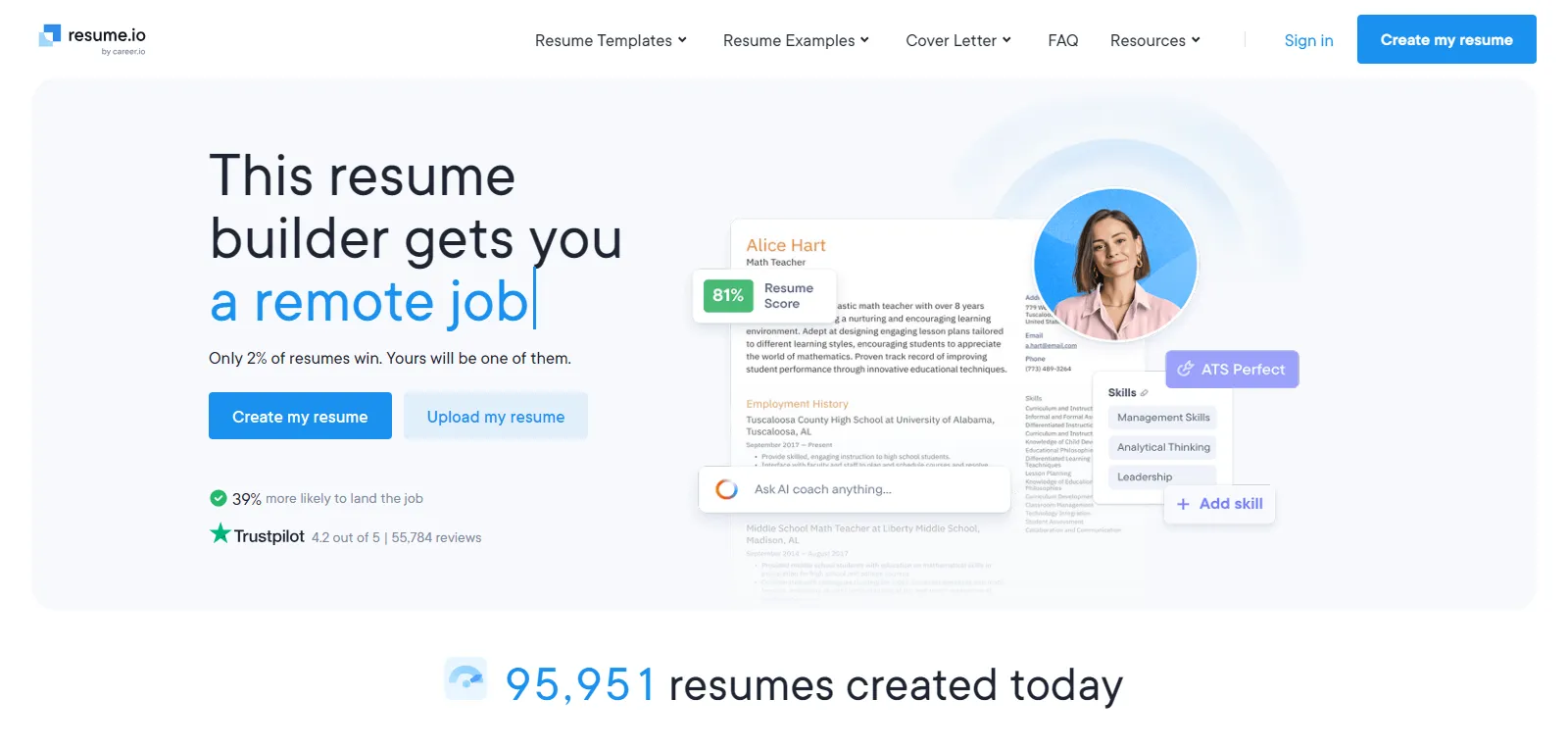 Resume.io - Création rapide de CV et lettres pro multi langues avec IA.