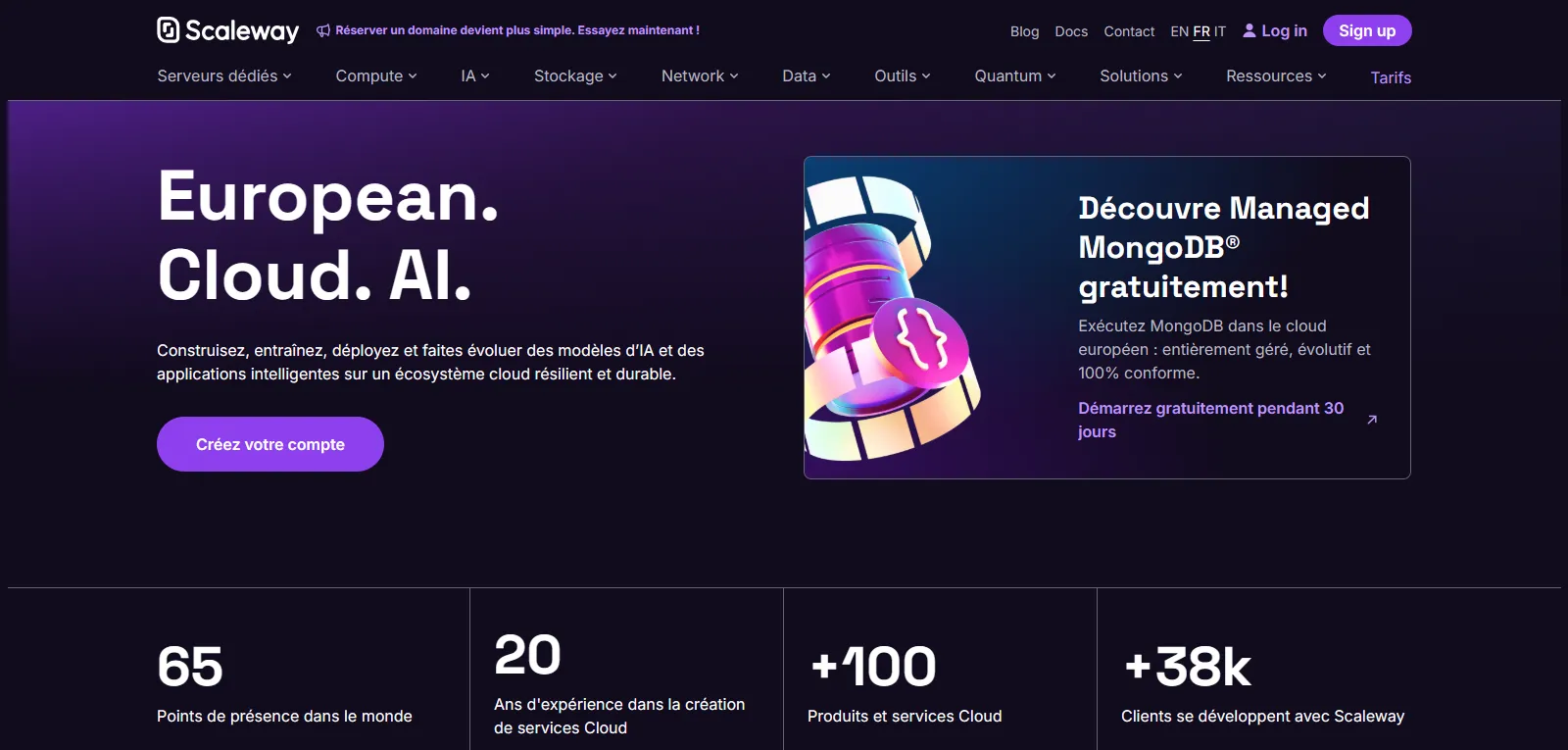 Capture d'écran de Scaleway