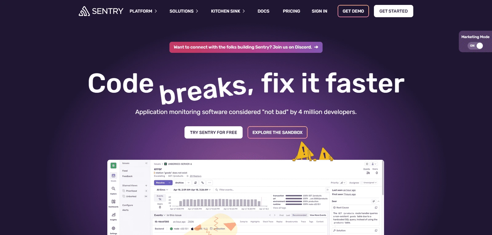 Screenshot de Sentry