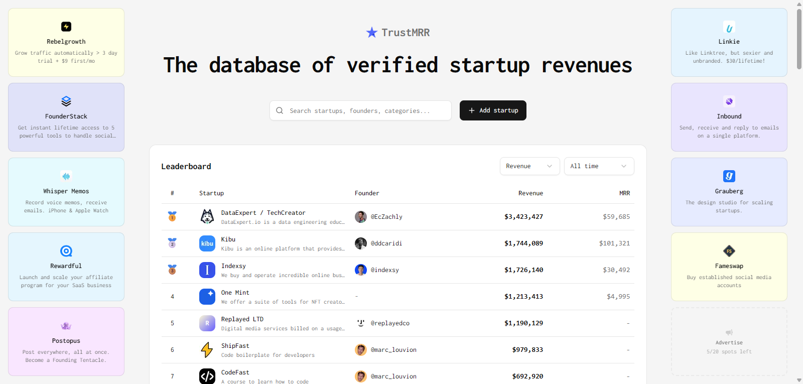 Screenshot de TrustMRR