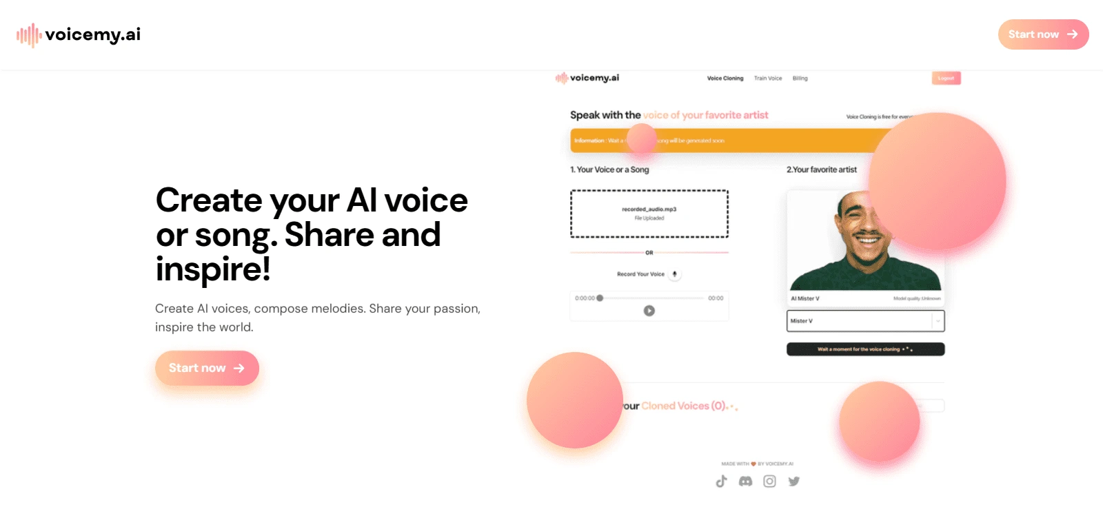 Voicemy.ai : Utilisation de voix d'artistes à partir de texte ou audio