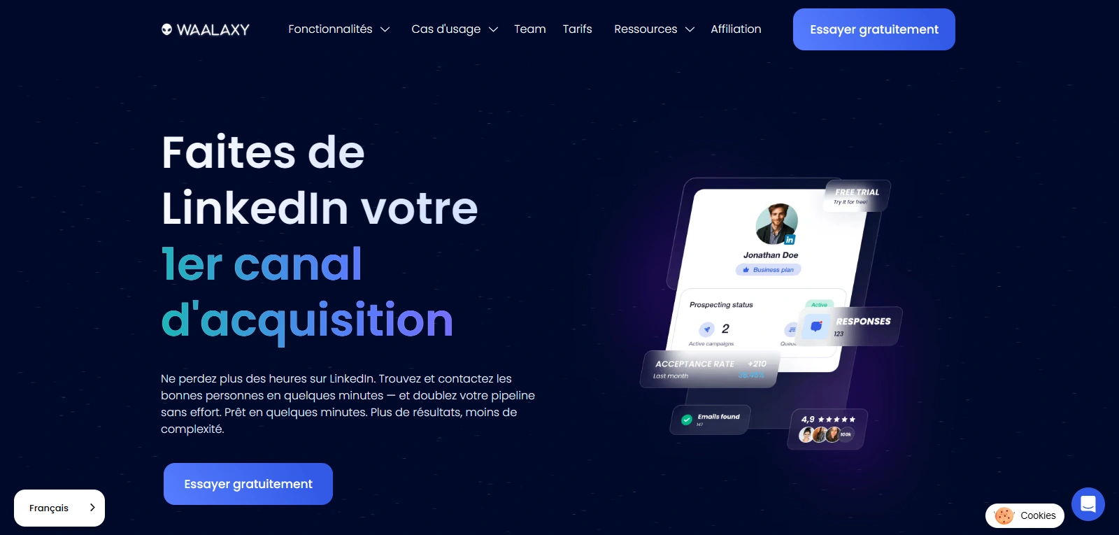 Capture d'écran de Waalaxy