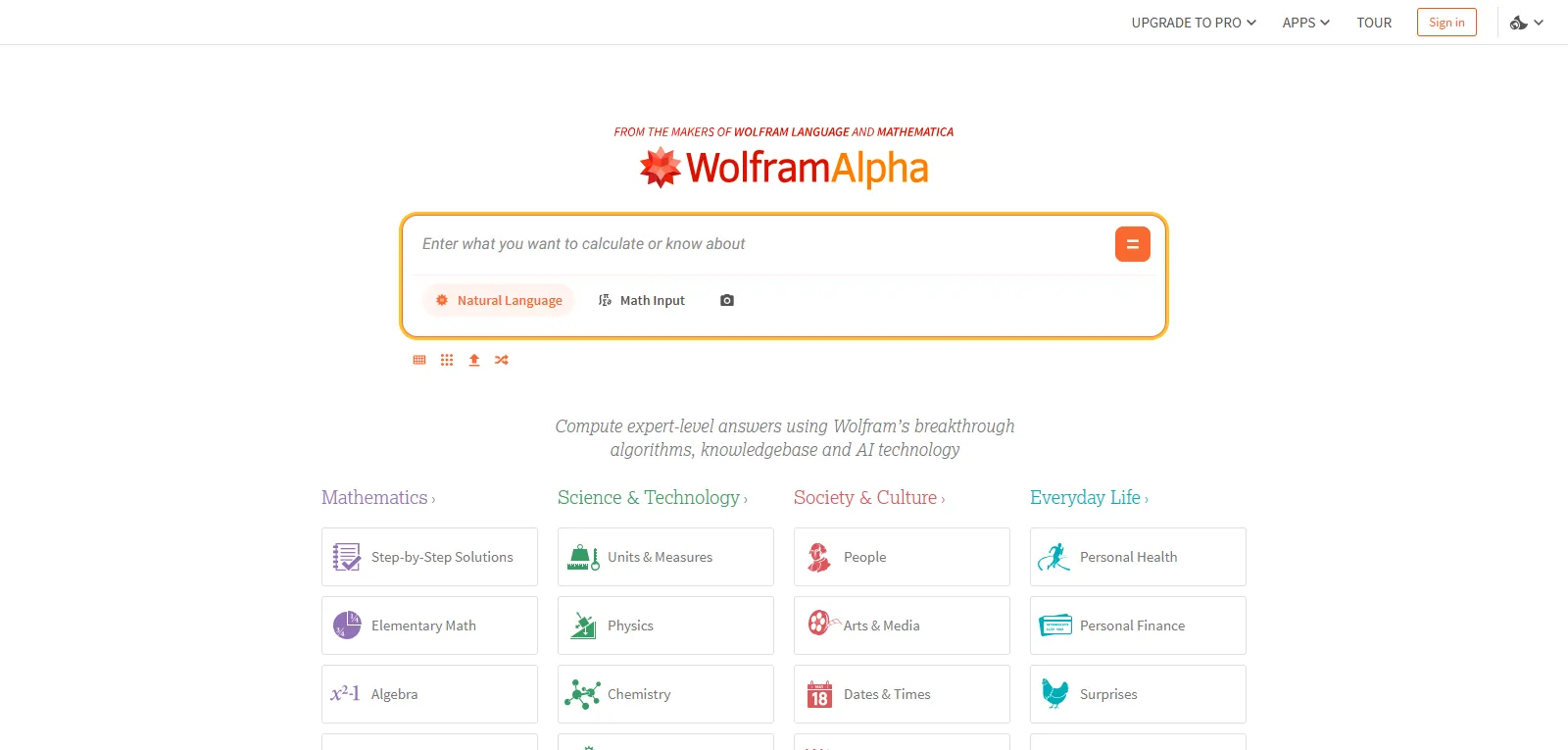 Capture d'écran de WolframAlpha