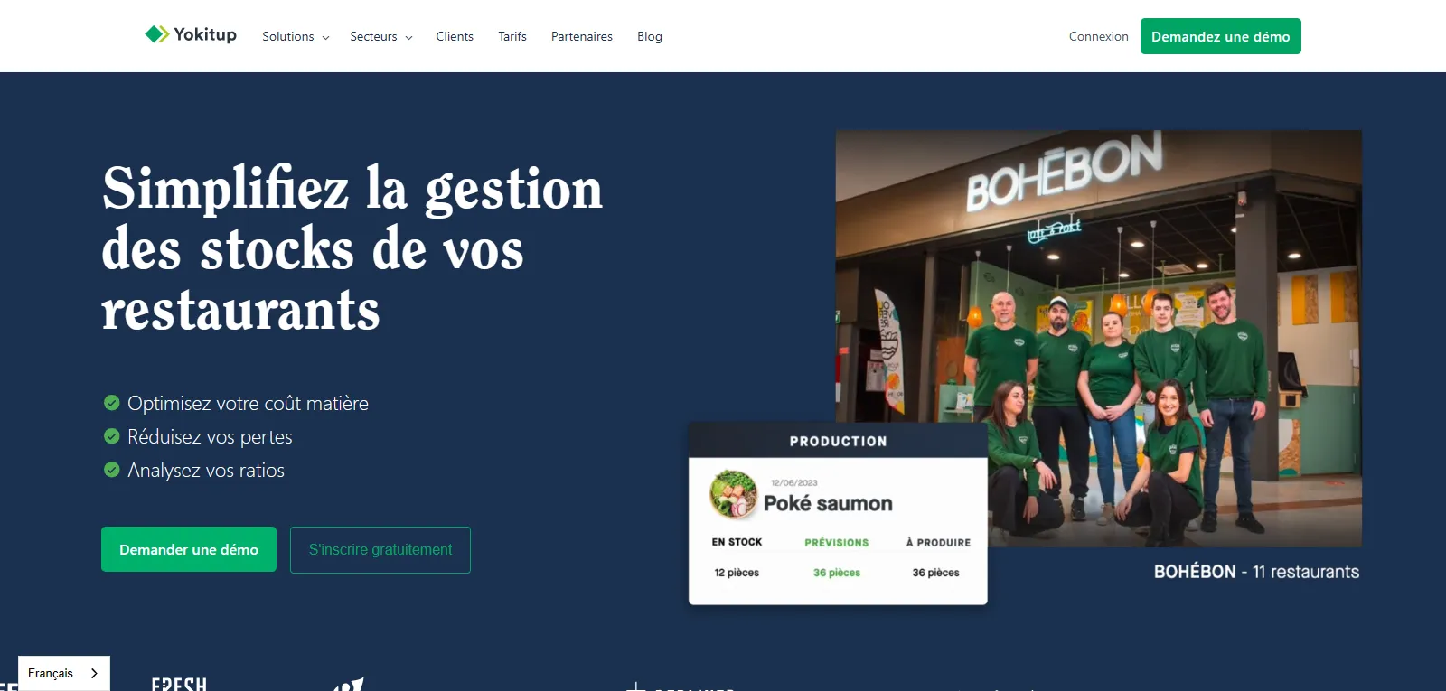 Capture d'écran Yokitup - gestion stocks restauration française