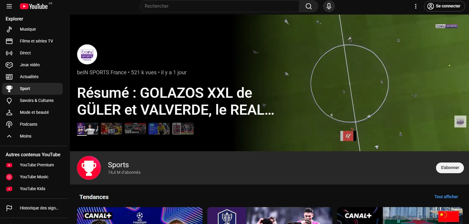 Capture d'écran de Youtube